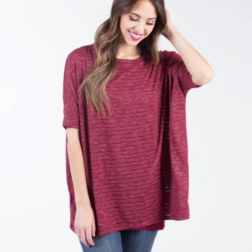 Maroon Shadow Stripe Boxy Tee